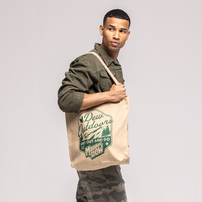 Cream canvas tote bag printed with green 