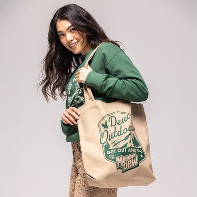 Tan canvas tote bag with green 