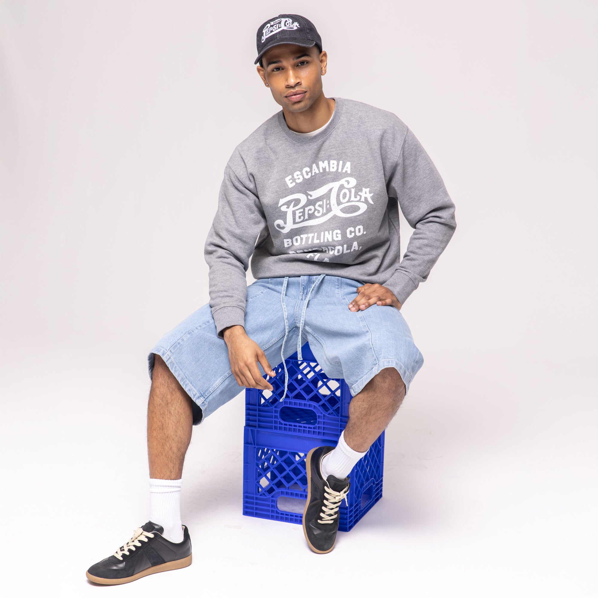 Grey crewneck sweatshirt with white 