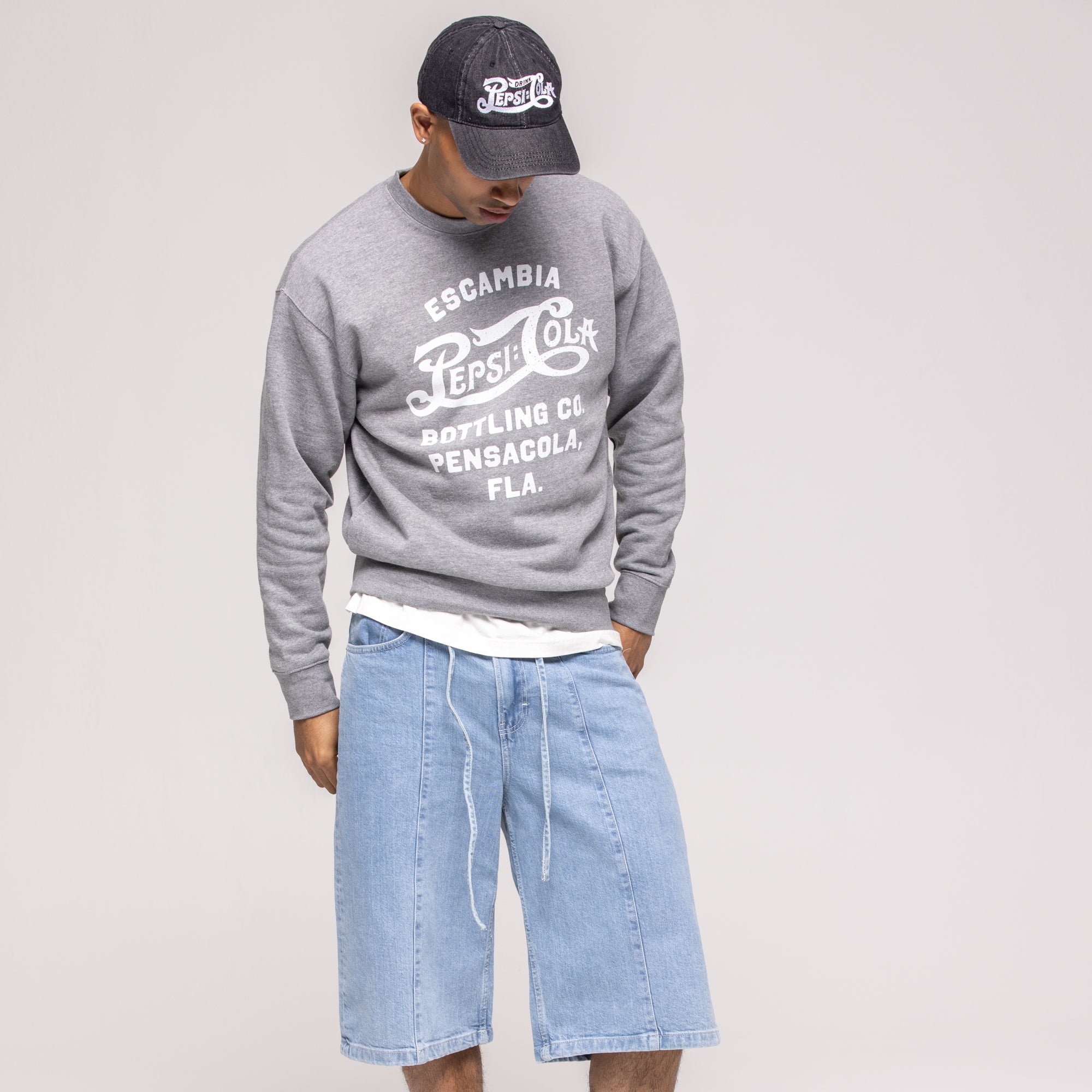 Grey crewneck sweatshirt with white 