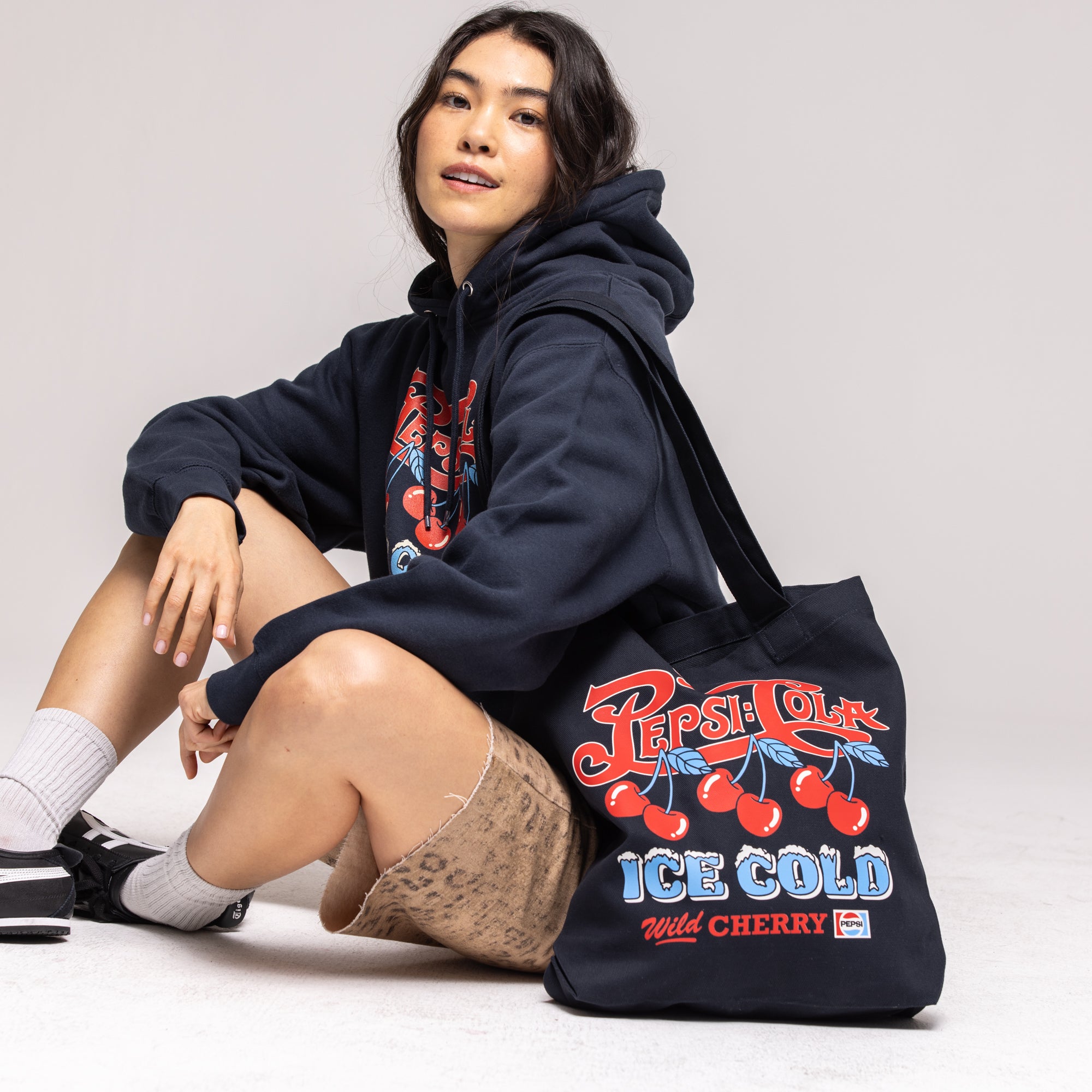 Navy tote bag with red and blue 