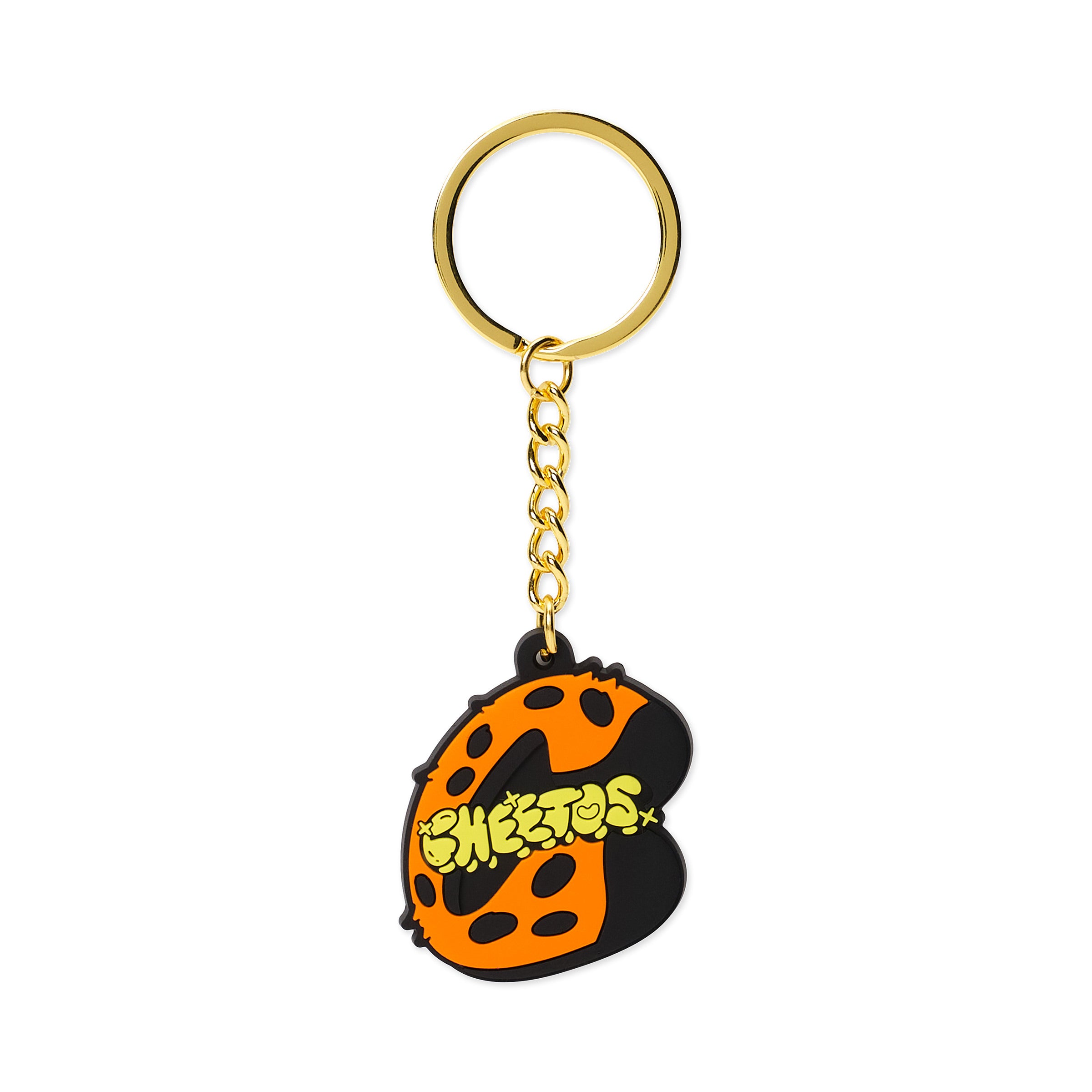 Orange and black rubber keychain shaped like a leopard-print 