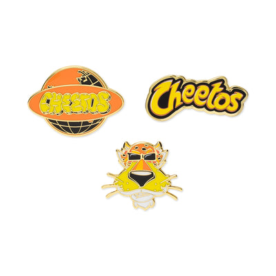 Gold enamel pin 3-pack featuring orange, yellow, and black 
