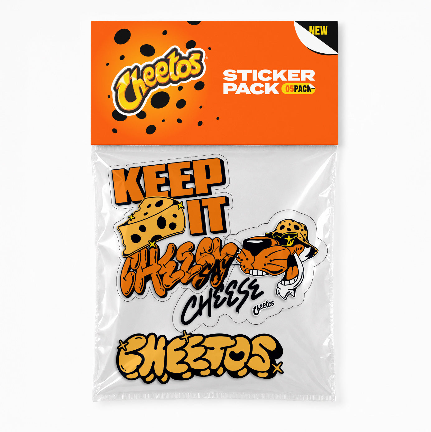 Orange and white Cheetos sticker 5-pack featuring 