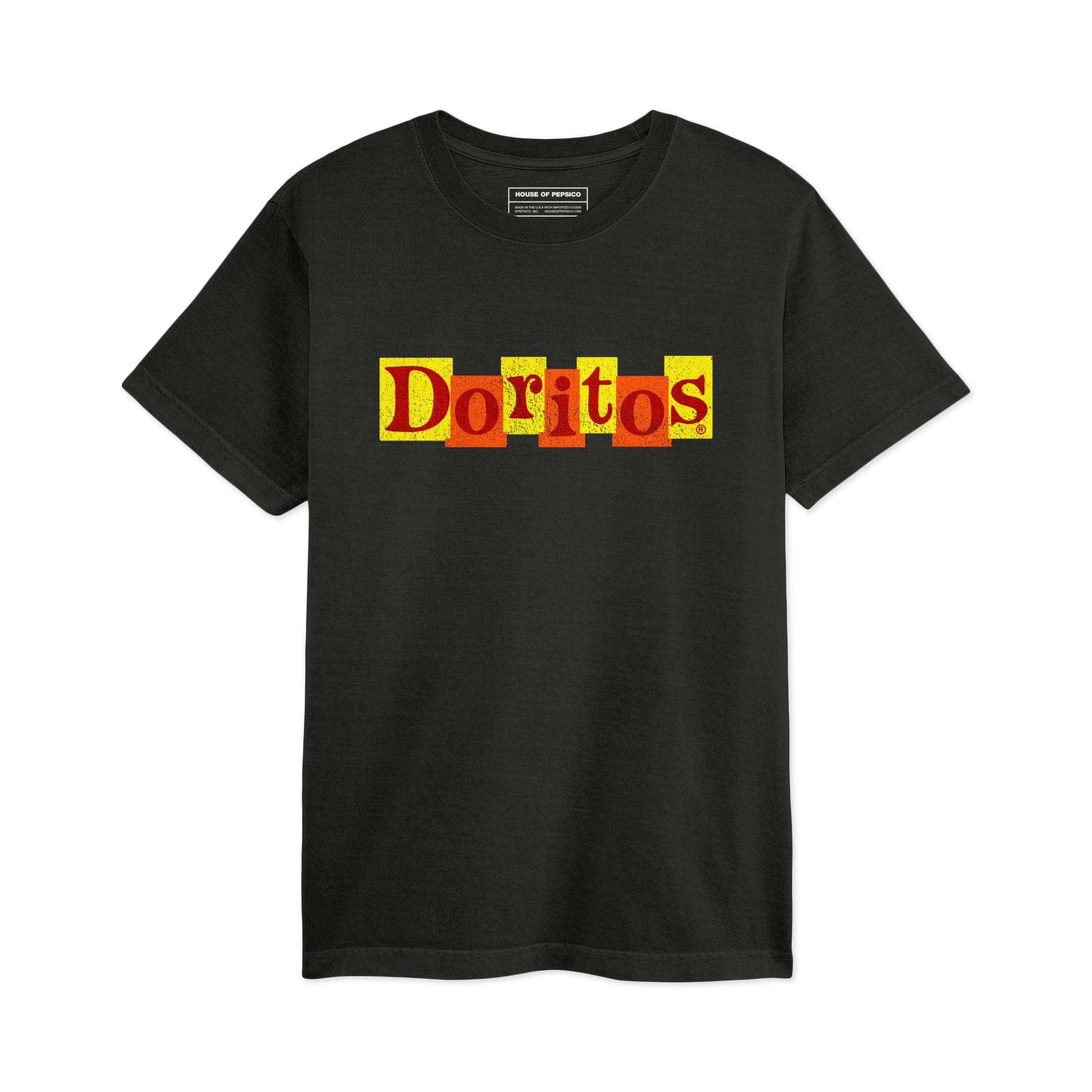 Black crew-neck tee with retro 