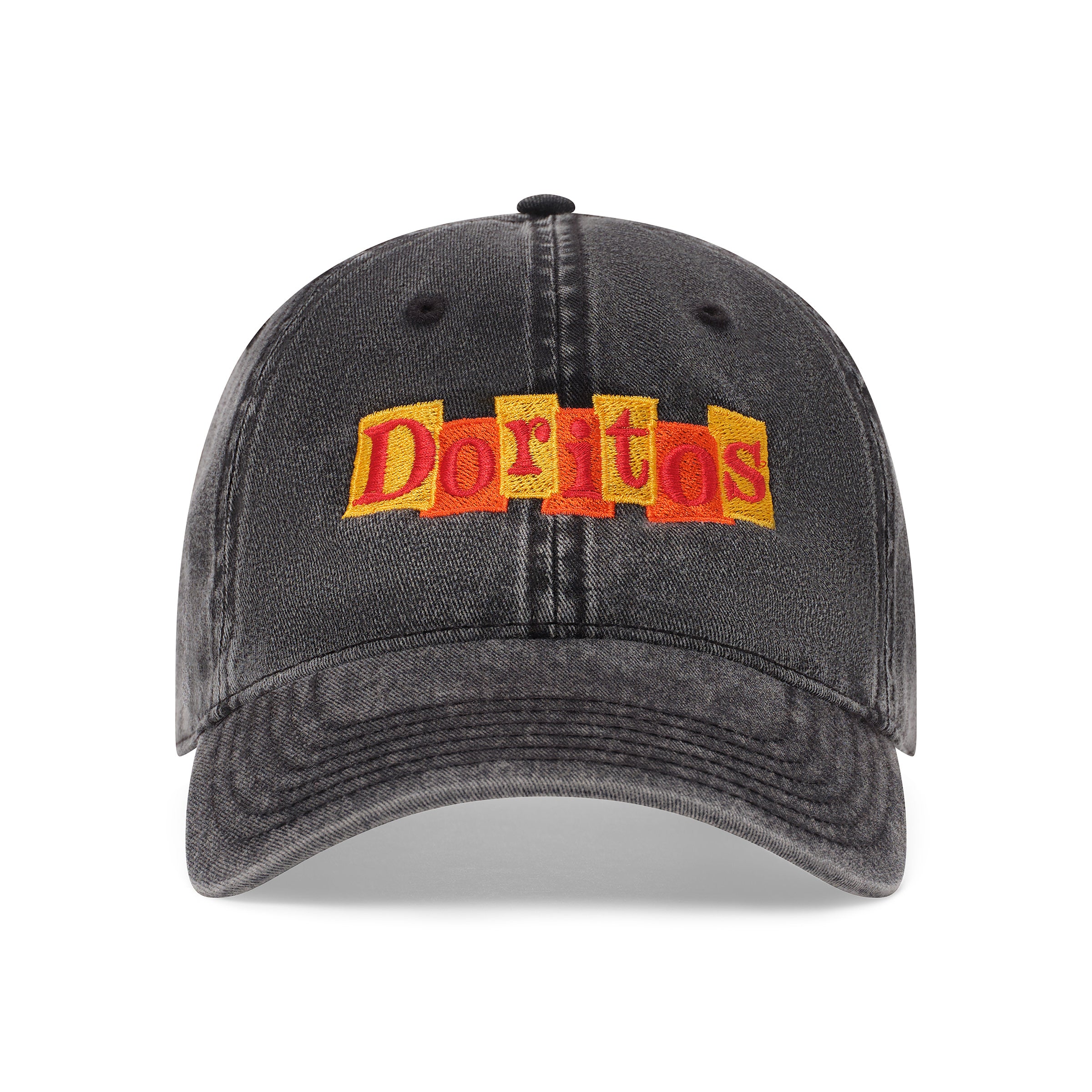 Black washed denim dad hat with embroidered 