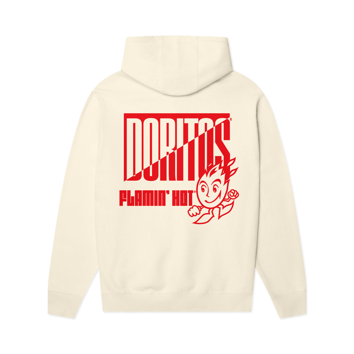 Cream pullover hoodie back view, red 
