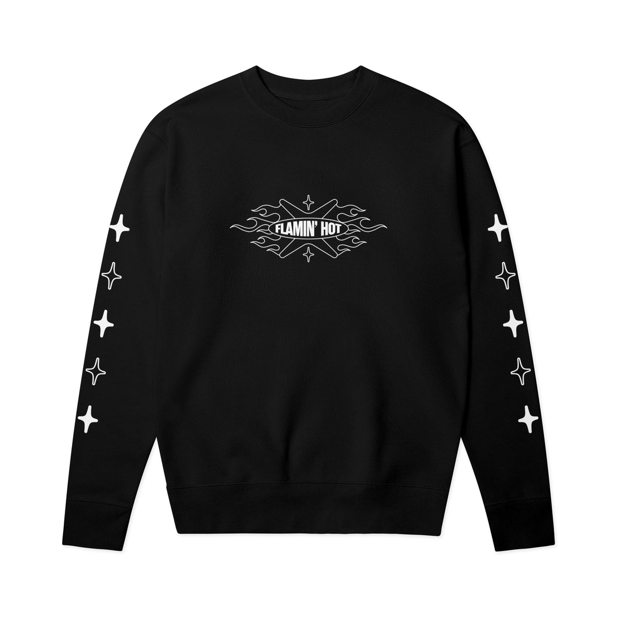 Black crewneck sweatshirt with white ornate 