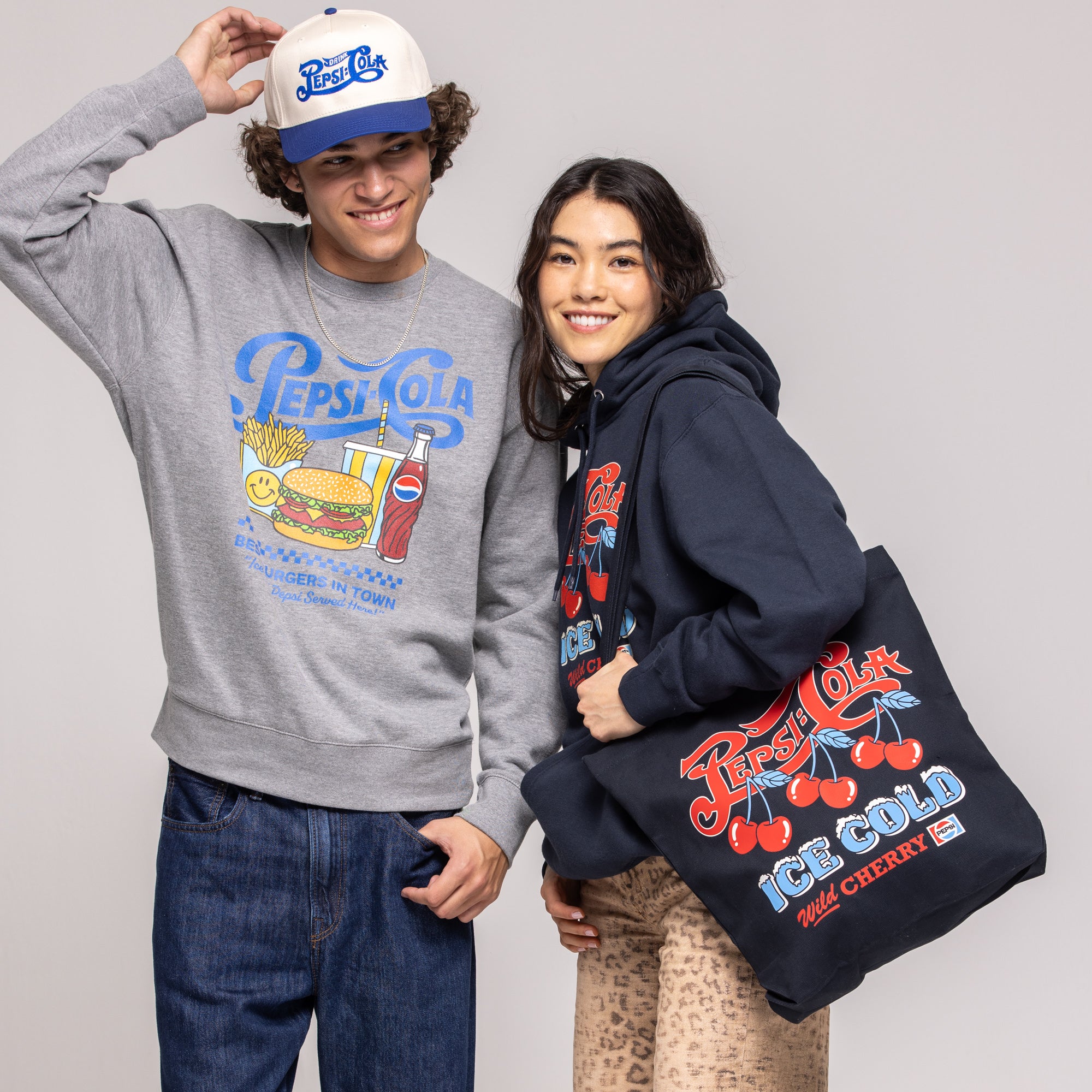Navy tote bag with red-and-blue 