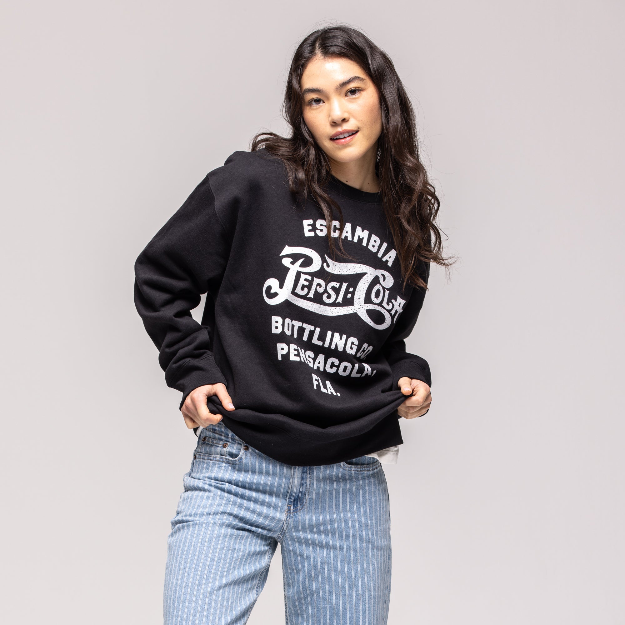 Black crewneck sweatshirt with white 