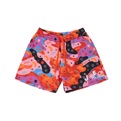 Cheetos X JaeTips camo shorts, front view