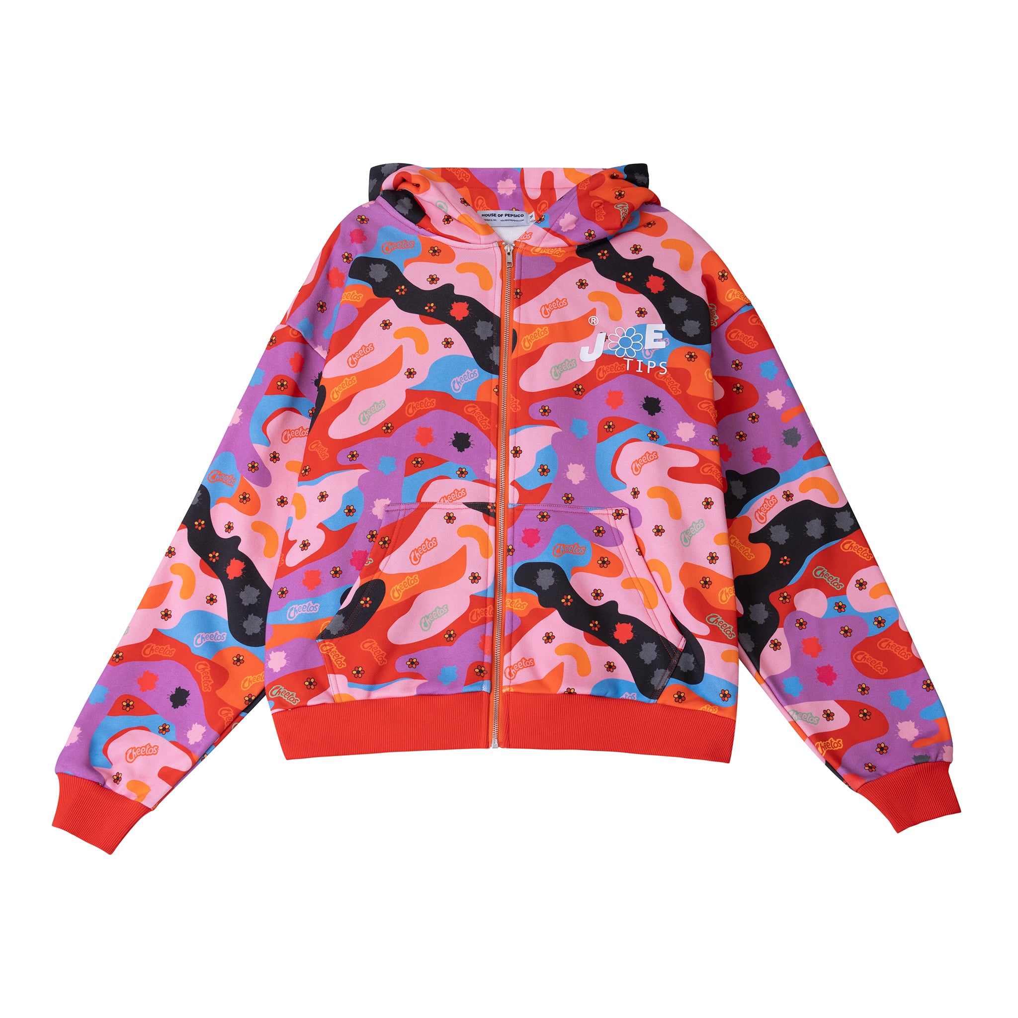 Cheetos X JaeTips camo full zip hoodie, front view