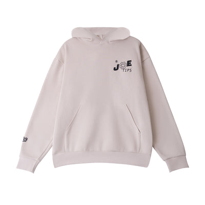 Cheetos X JaeTips Puffed Chester hoodie in cream, front view with chest logo