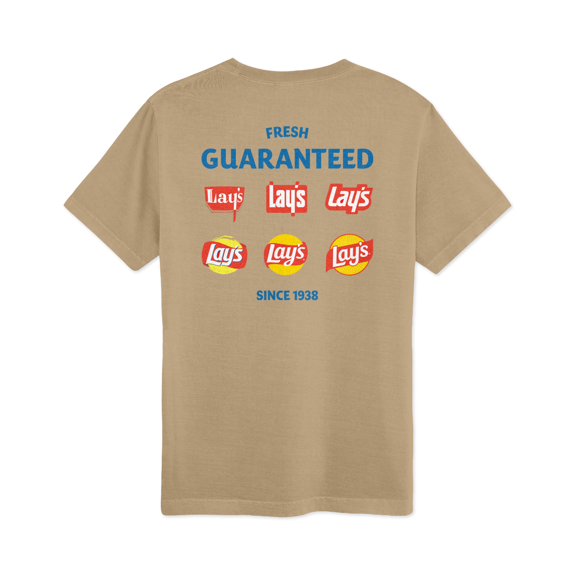 Tan short sleeve tee, back view, 