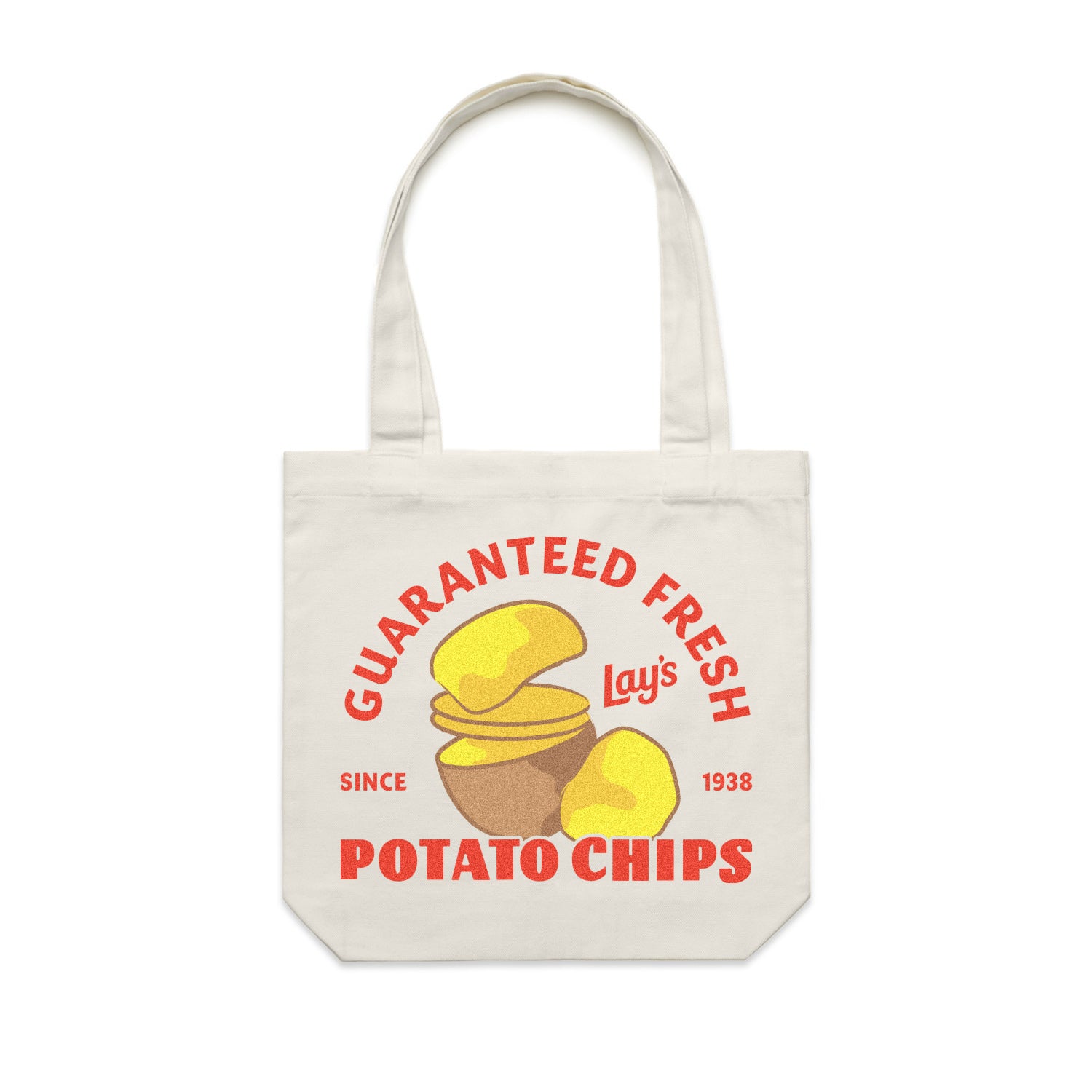 Cream canvas tote bag with red and yellow 