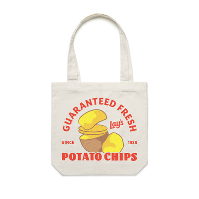 Cream canvas tote bag with red and yellow 