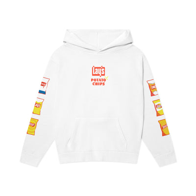 White hoodie with red and yellow 