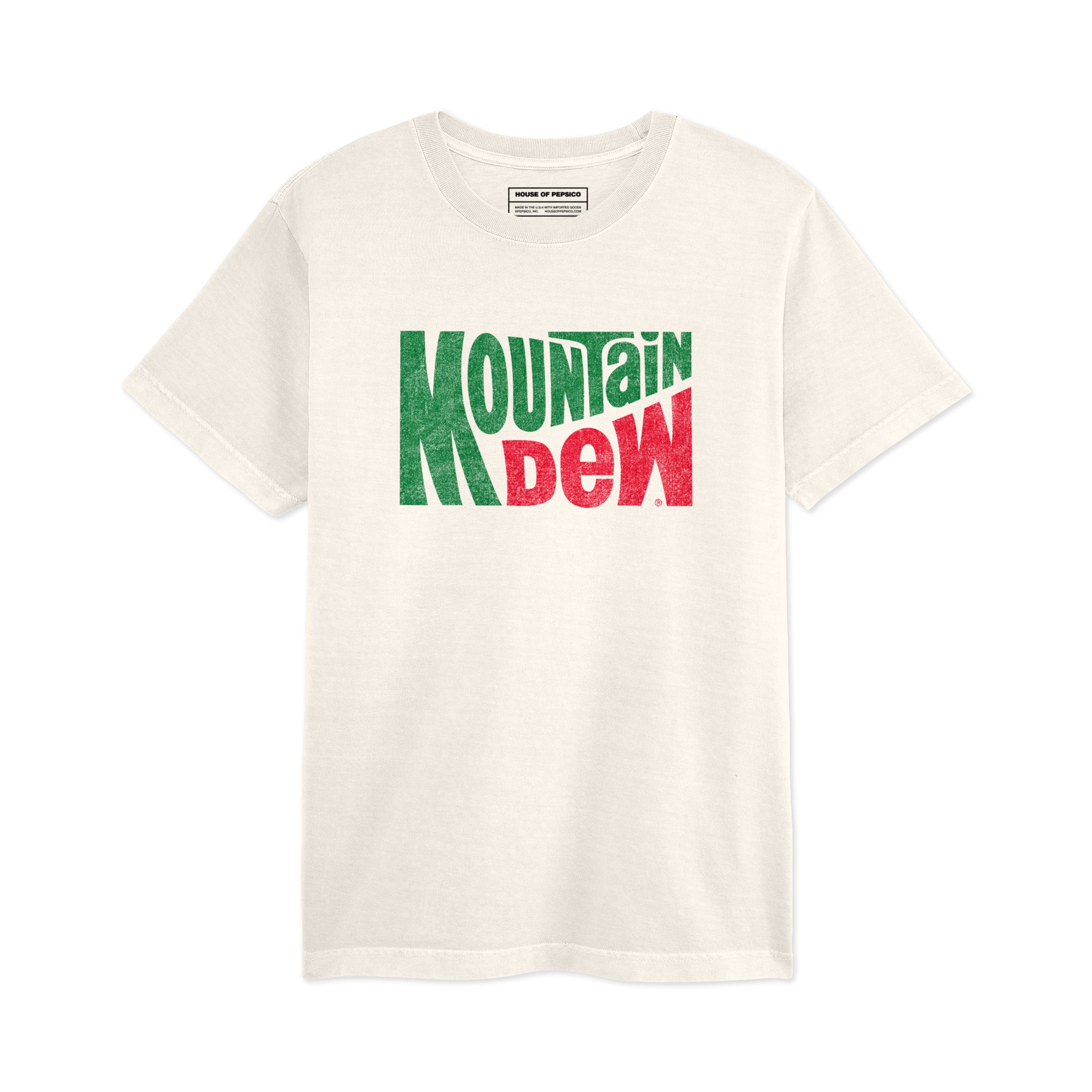 Cream short-sleeve tee with distressed 