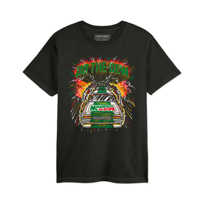 Black t-shirt with racing car graphic, green 