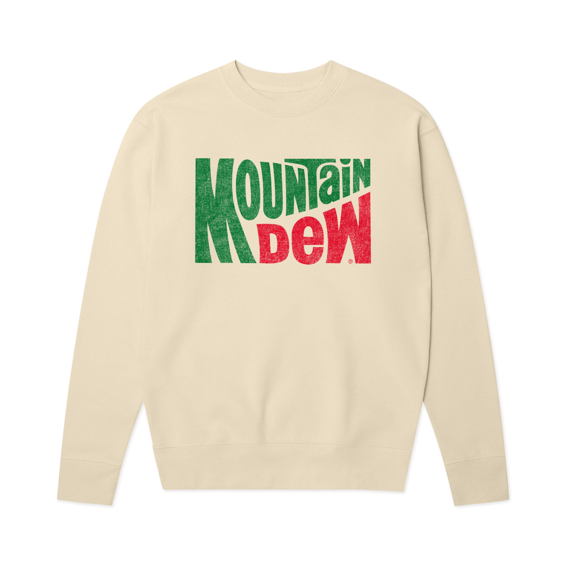 Cream crewneck sweatshirt with distressed 