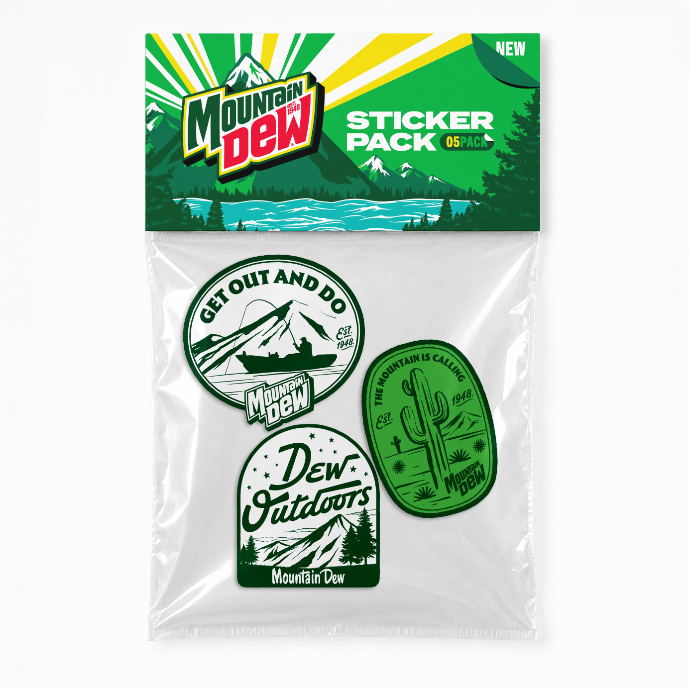 Green & white Mountain Dew sticker 3-pack 