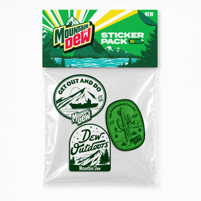 Green & white Mountain Dew sticker 3-pack 