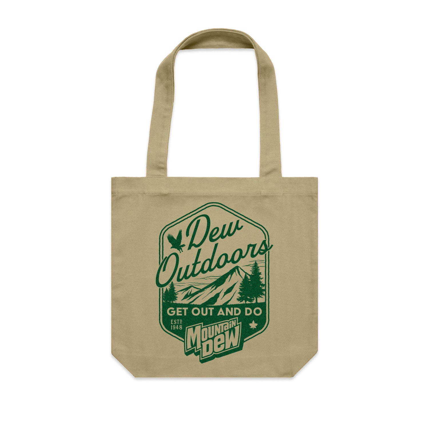 Tan canvas tote bag with green 