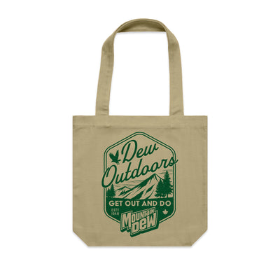 Tan canvas tote bag with green 