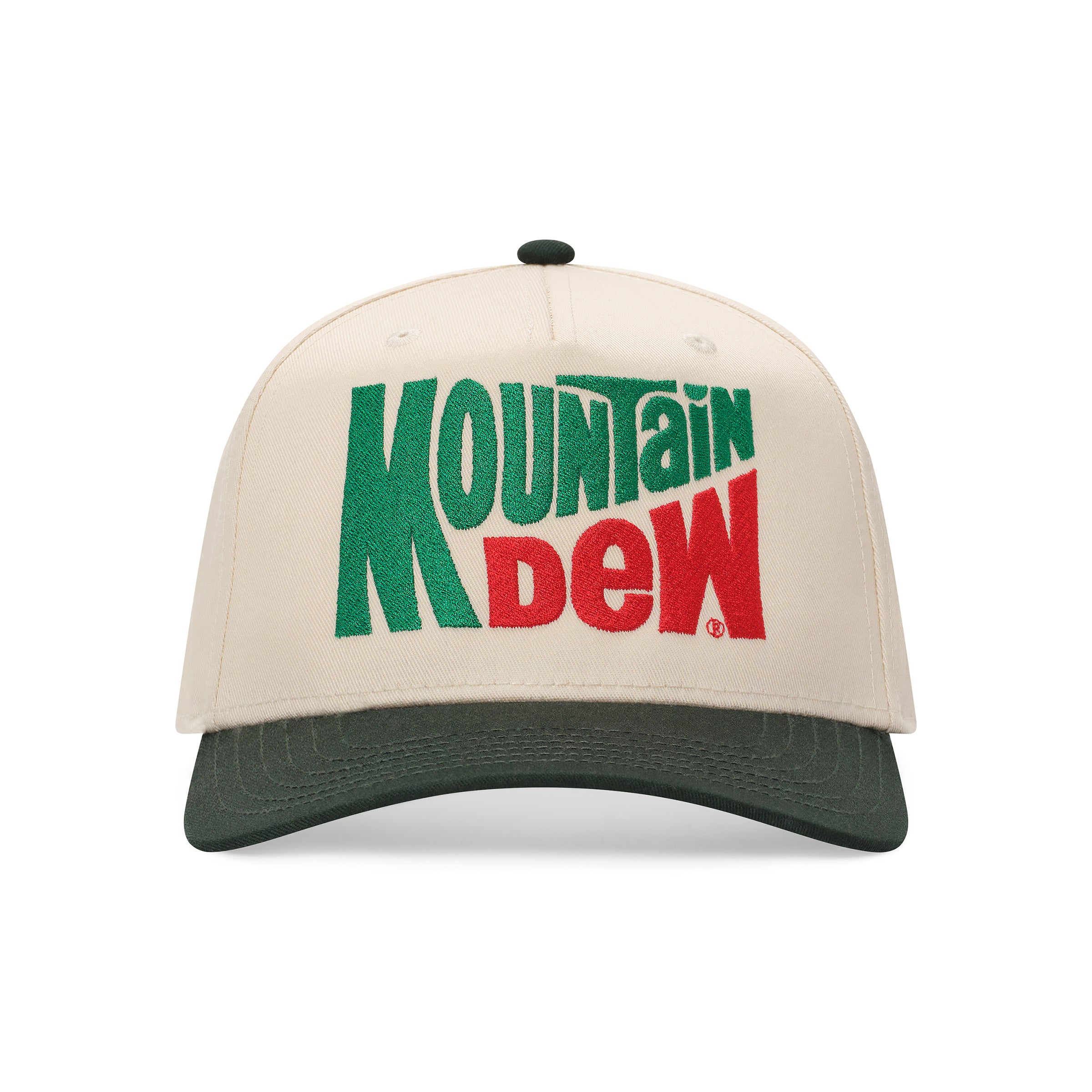 Cream and dark green snapback hat with embroidered 