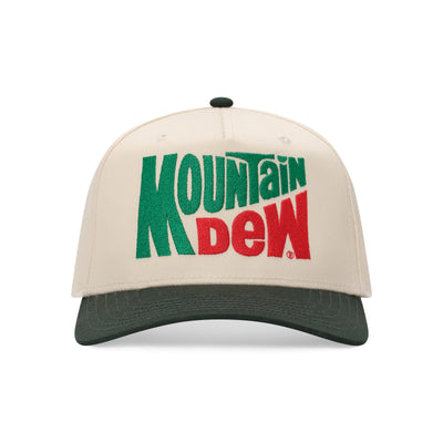 Cream and dark green snapback hat with embroidered 