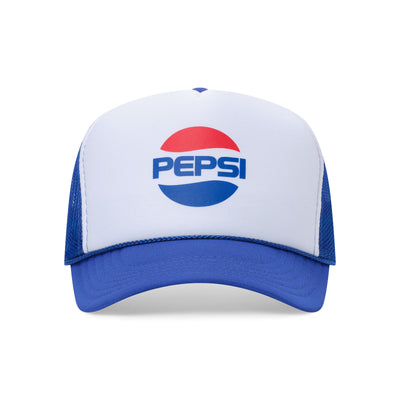 White and blue trucker hat with retro 