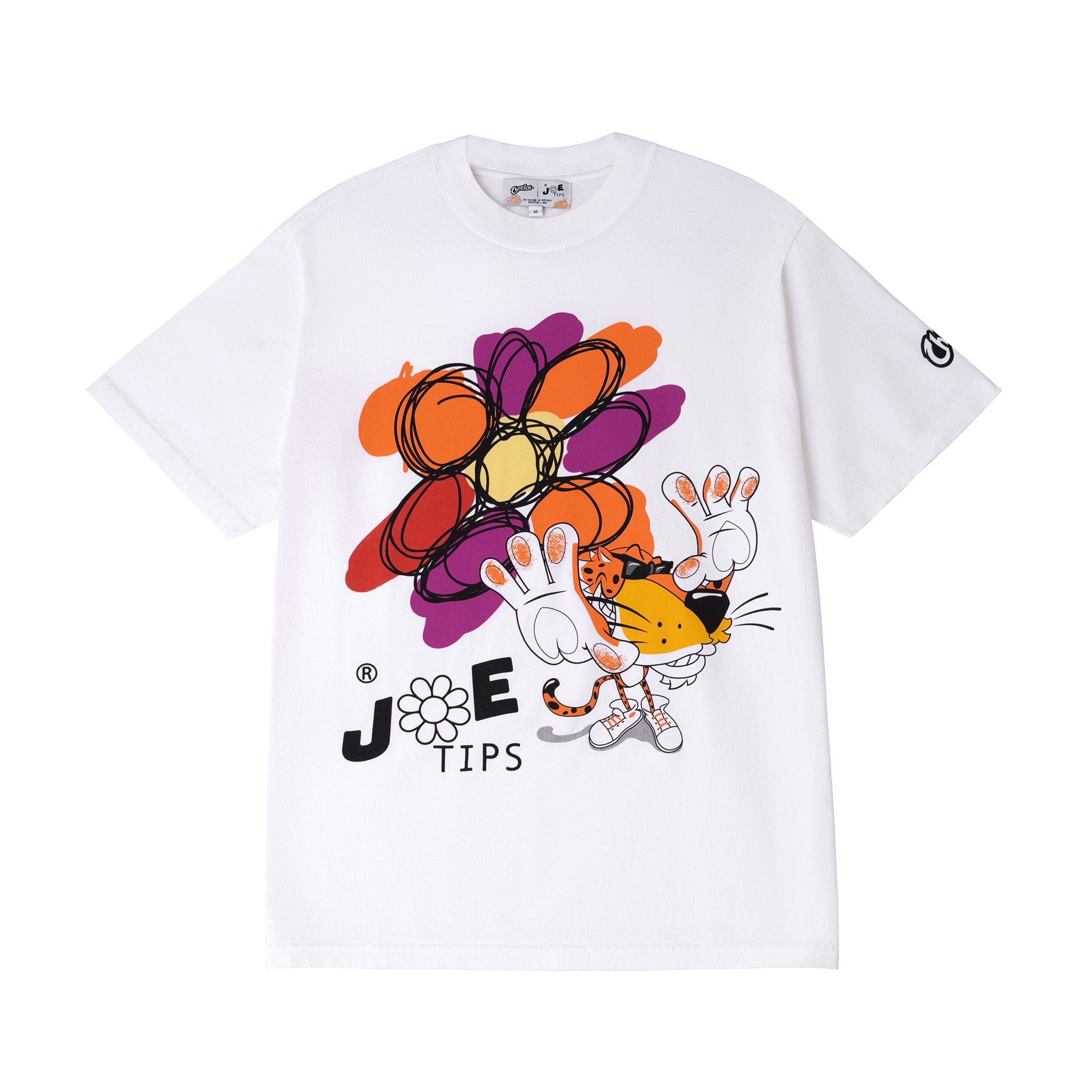 Cheetos X JaeTips Chester Flower t-shirt in white, front graphic