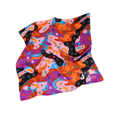 Cheetos X JaeTips camo bandana in silk, shown open with the all over print