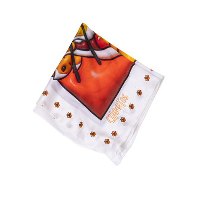 Cheetos X JaeTips Puffed Chester bandana folded to show the silk drape