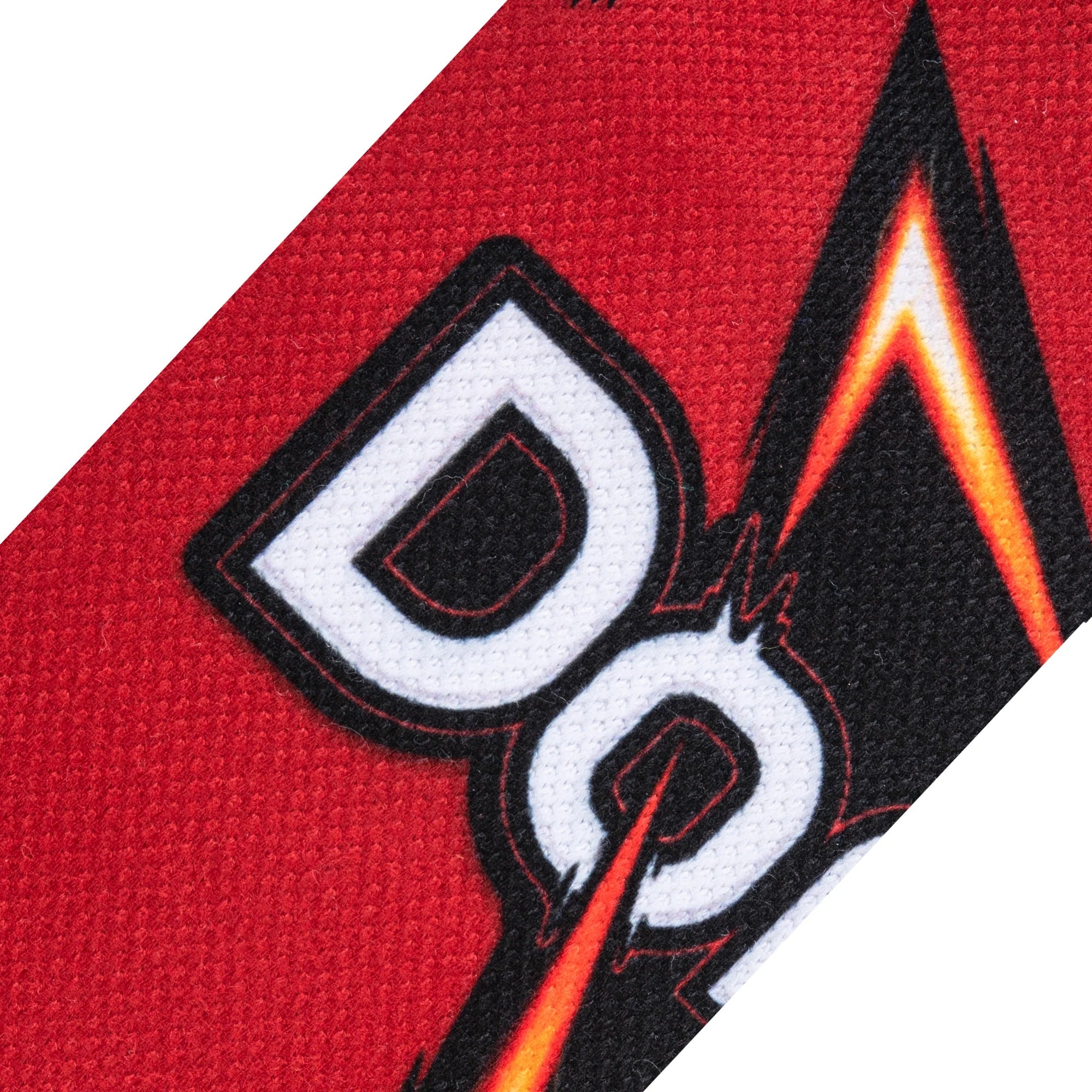Red crew sock with black 