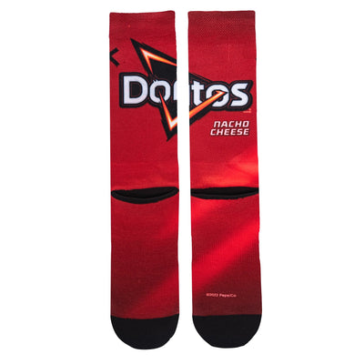Red crew socks with large white 