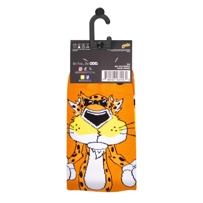 Orange crew sock featuring Chester Cheetah in sunglasses, 