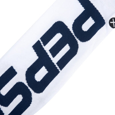 White crew sock with large navy 