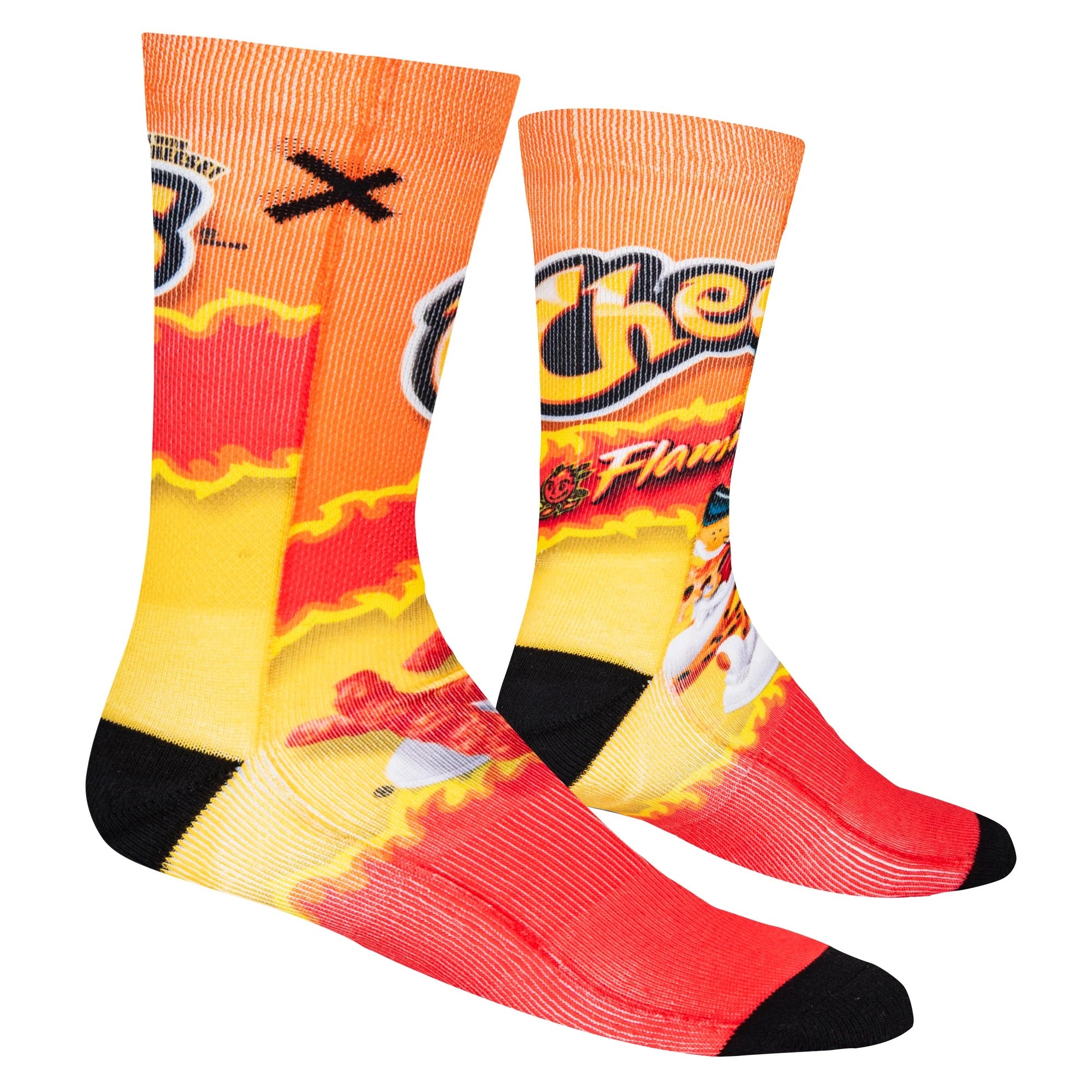 Crew socks in orange, red, and yellow with 