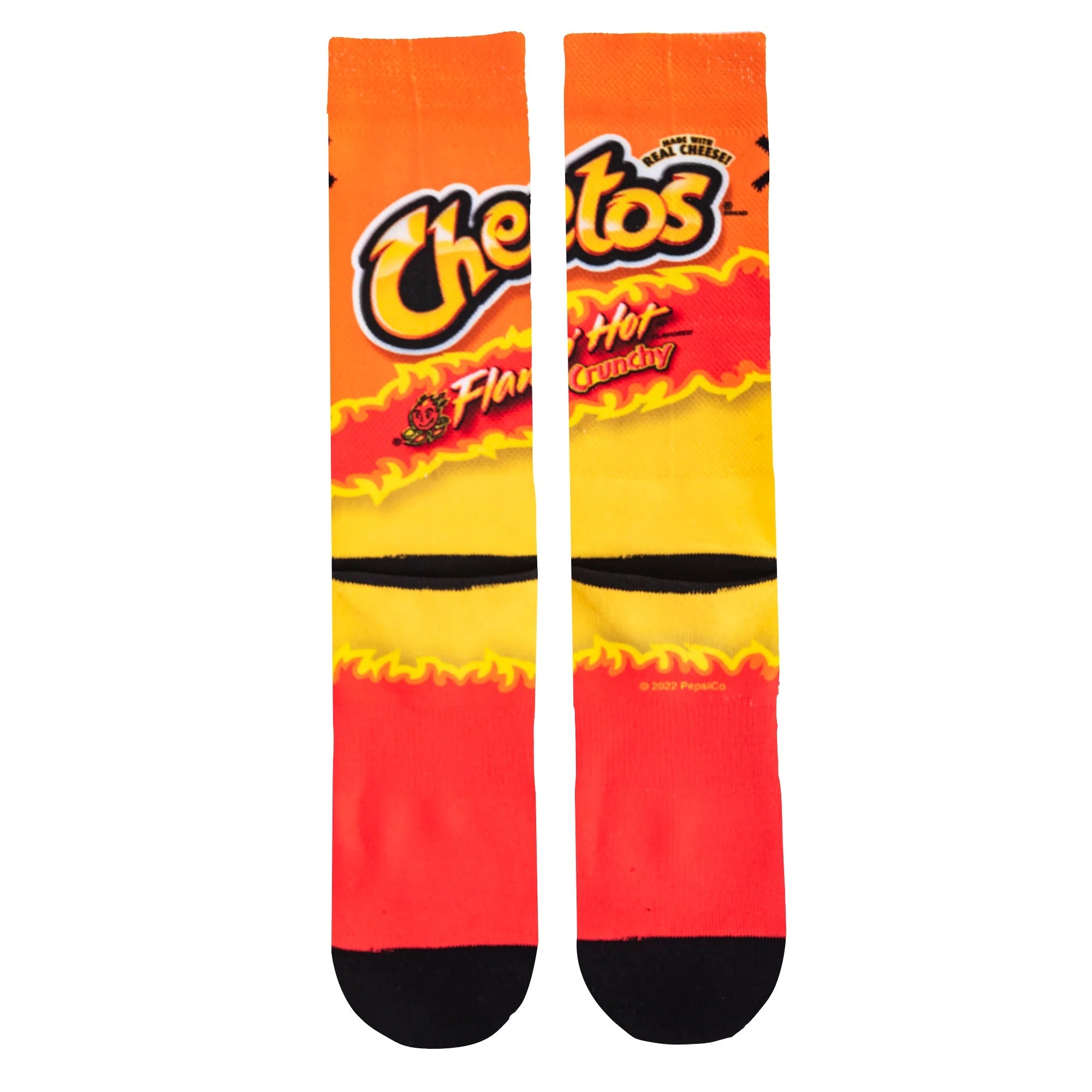 Orange and red crew socks printed with 