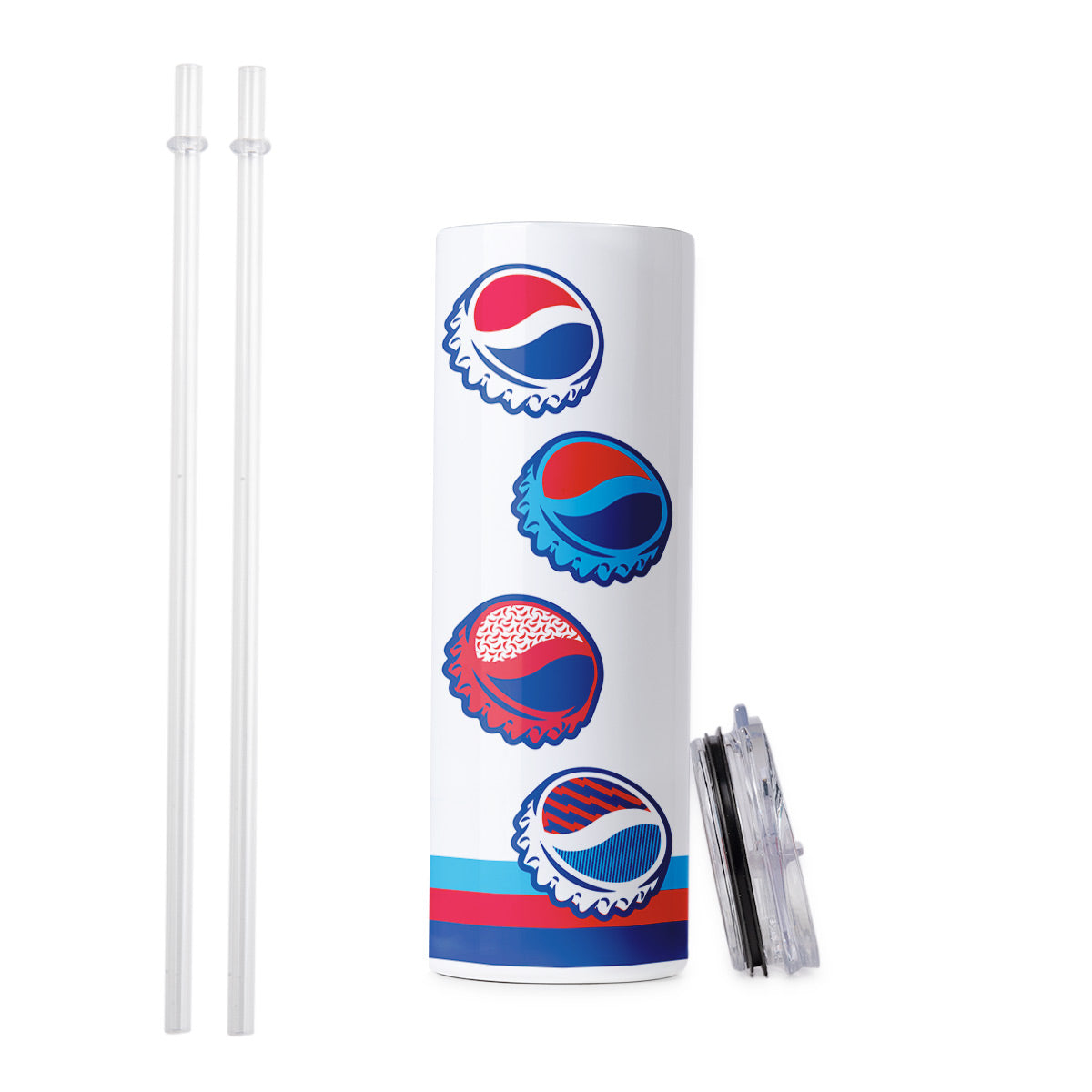 Pepsi Bottle Caps Skinny Tumbler with Straw